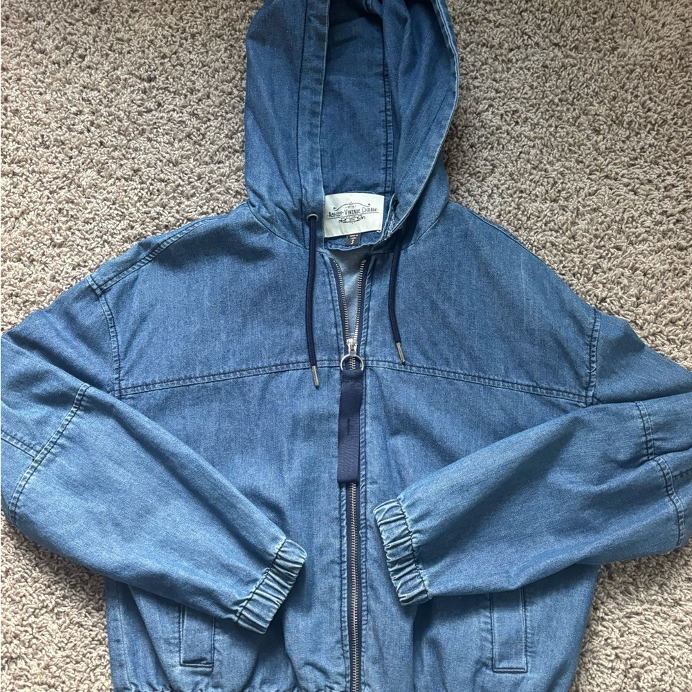 Light Wash Denim Hooded Zip Jacket